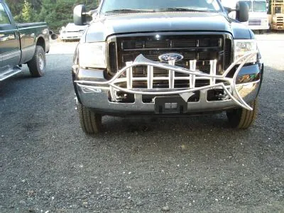 An aluminum swordfish grille guard on the front of a Ford pickup